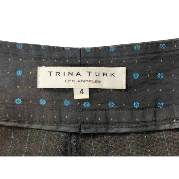 Trina Turk size 4 Dark Gray & Turquoise Pinstripe Wide Leg Pants - Picture 8 of 14